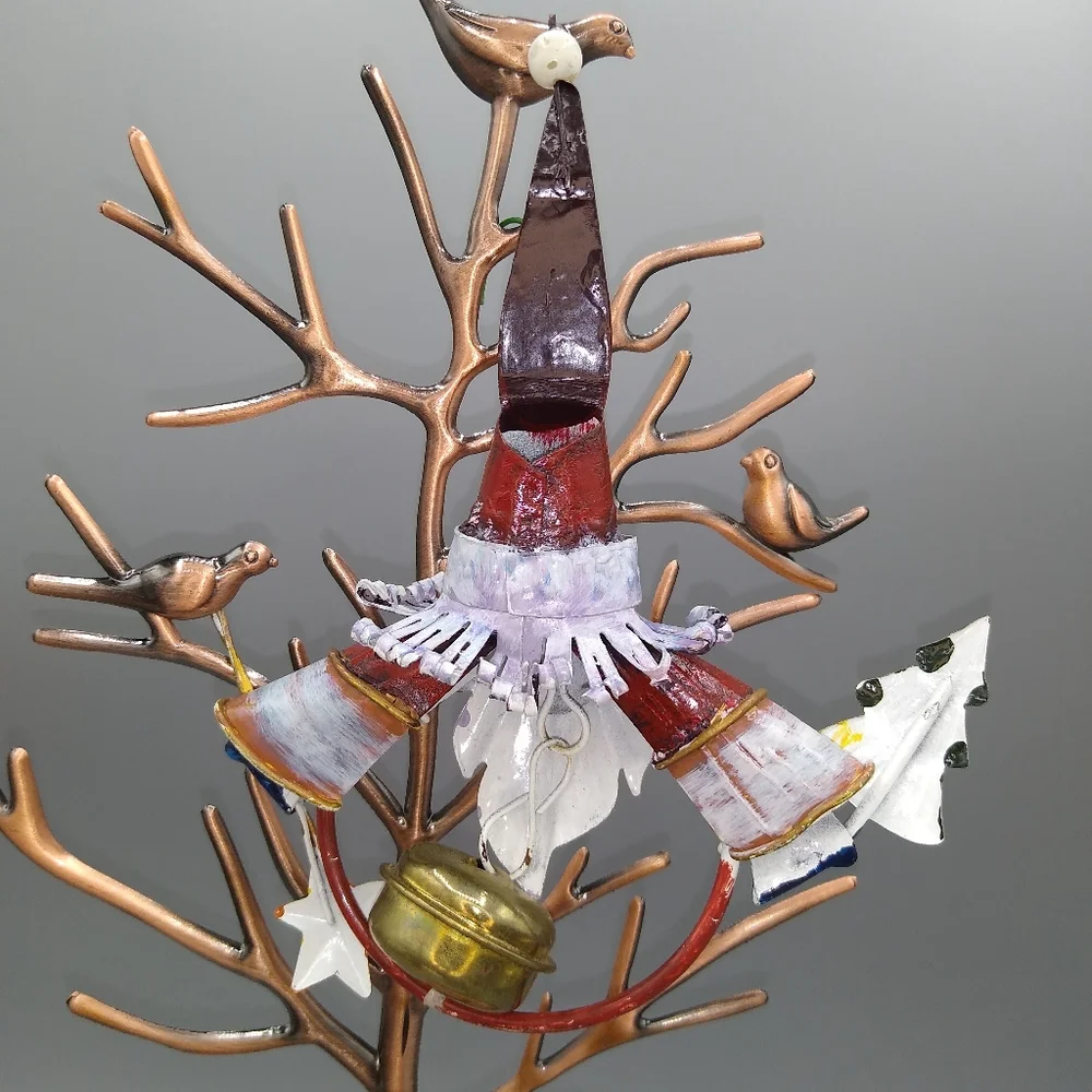 Christmas Tree Ornaments Wood Santa Glass Snowman Schoolboy Noah's Ark Set 5 Vtg
